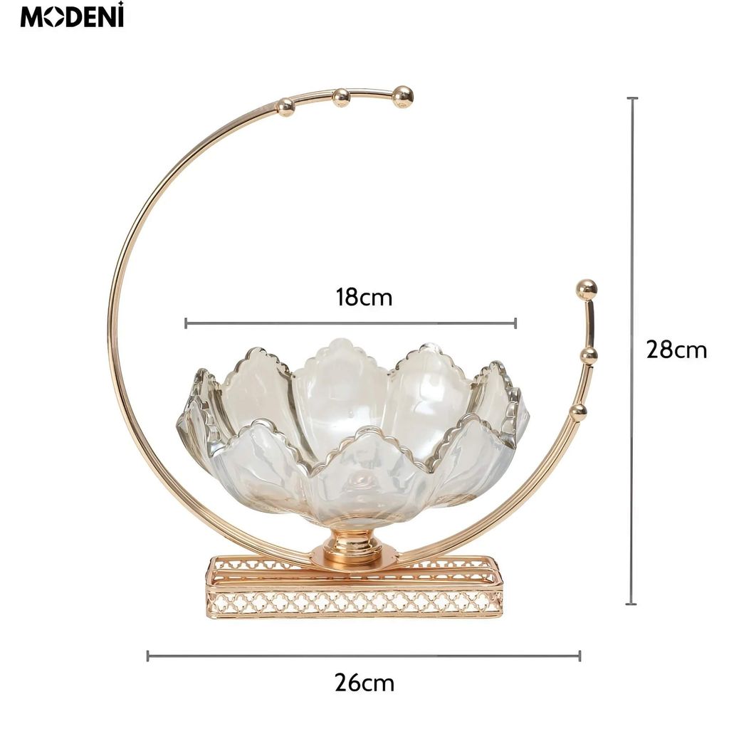 Tô Đựng Kẹo Trái Cây Lotus – Tô Thủy Tinh Decor Sang Trọng – Đế Vàng Cao Cấp – Kích Thước 26x18x28cm, Phù Hợp Bàn Tiếp Khách