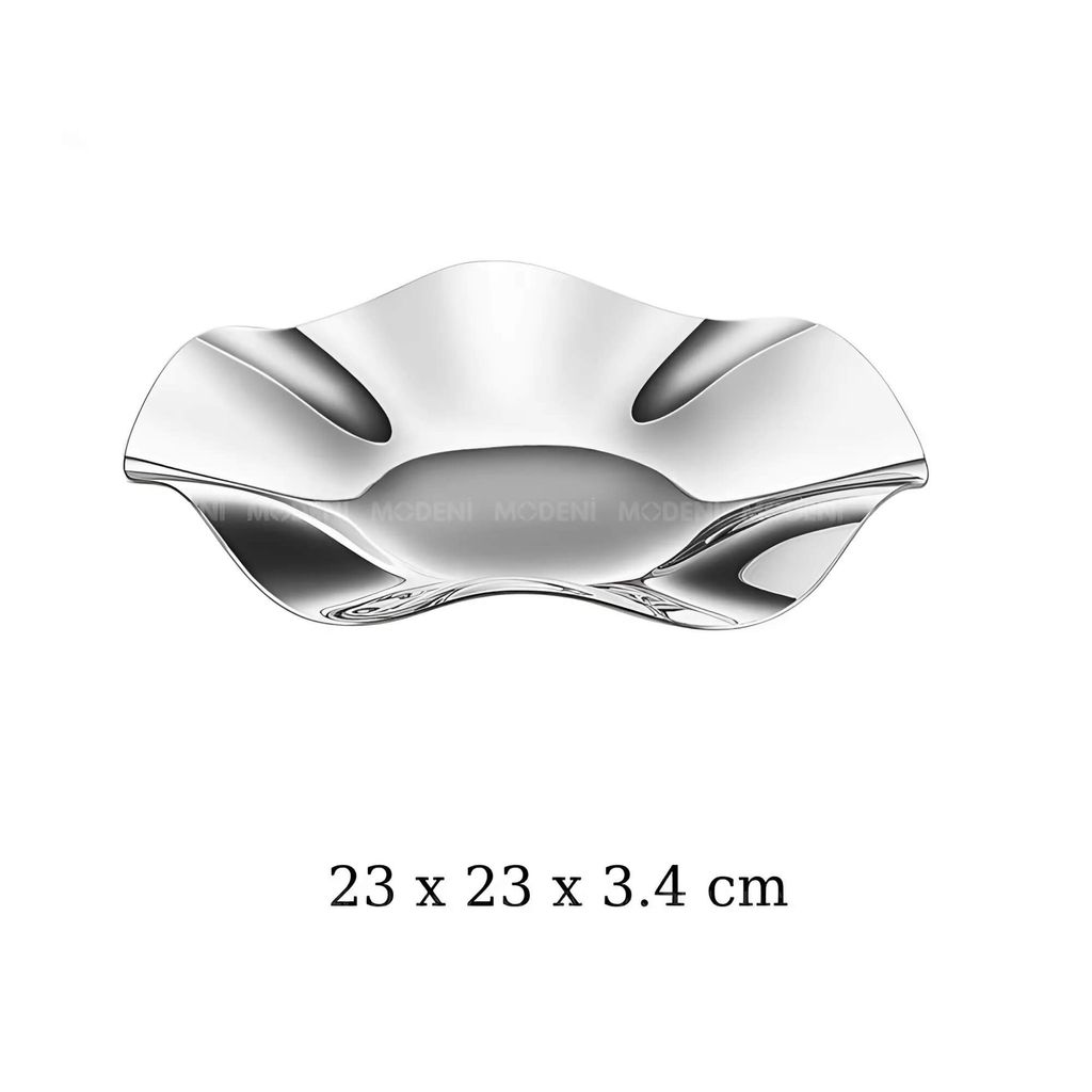 Đĩa Trang Trí Đựng Trái Cây Myrna Inox Cao Cấp Bo Cong Nghệ Thuật – 23x23cm, Phù Hợp Decor Hiện Đại, Tối Giản