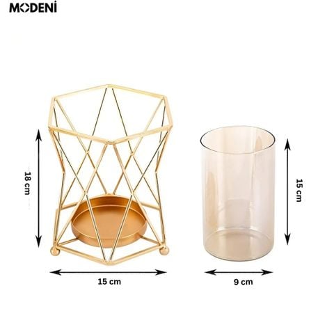  Lọ Hoa Swirling Light – Bình hoa thủy tinh decor hiện đại – Khung kim loại mạ vàng sang trọng – Kích thước 18x15cm, phù hợp bàn tiệc hoặc phòng khách 