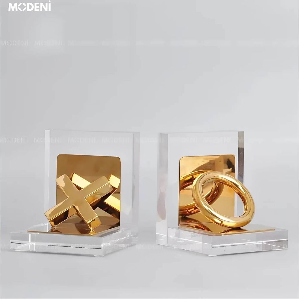 Chặn Sách Trang Trí Dominic – Chặn Sách Nghệ Thuật Hiện Đại – Thiết Kế Kính Trong Suốt Phối Kim Loại Mạ Vàng, Phù Hợp Kệ Sách, Tủ Trưng Bày, Bàn Làm Việc