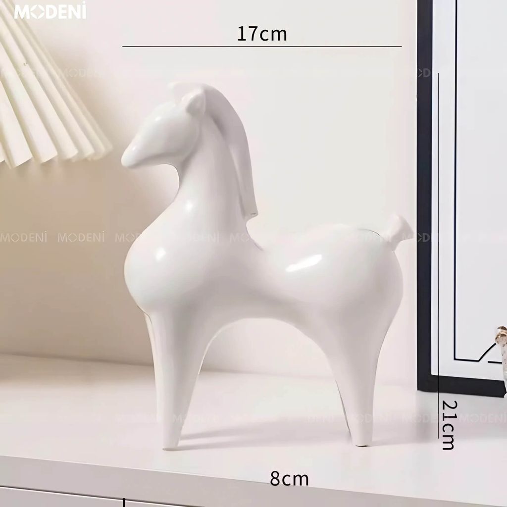 Tượng Ngựa Harold White – Tượng Decor Gốm Sứ Trắng Tinh Tế – Thiết Kế Hiện Đại Nghệ Thuật – Phù Hợp Kệ Tủ, Bàn Console, Trang Trí Nội Thất