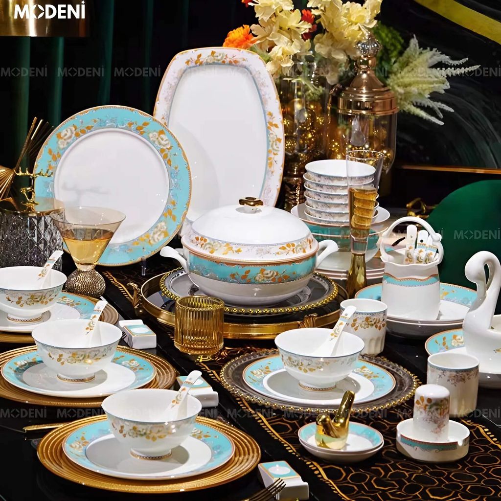 Bộ Tô Chén Đĩa Sứ Xương Cao Cấp Verona Họa Tiết Hoa Văn Sang Trọng