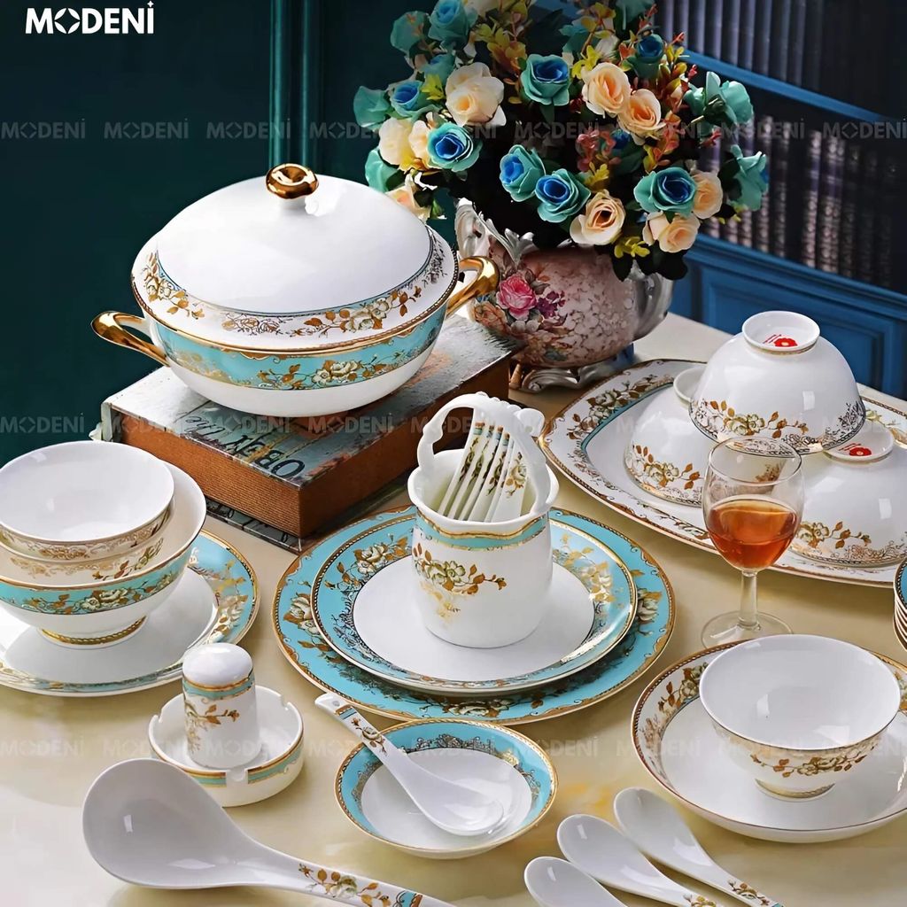 Bộ Tô Chén Đĩa Sứ Xương Cao Cấp Verona Họa Tiết Hoa Văn Sang Trọng