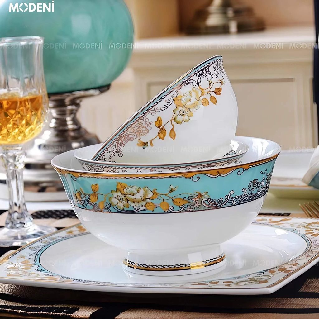 Bộ Tô Chén Đĩa Sứ Xương Cao Cấp Verona Họa Tiết Hoa Văn Sang Trọng