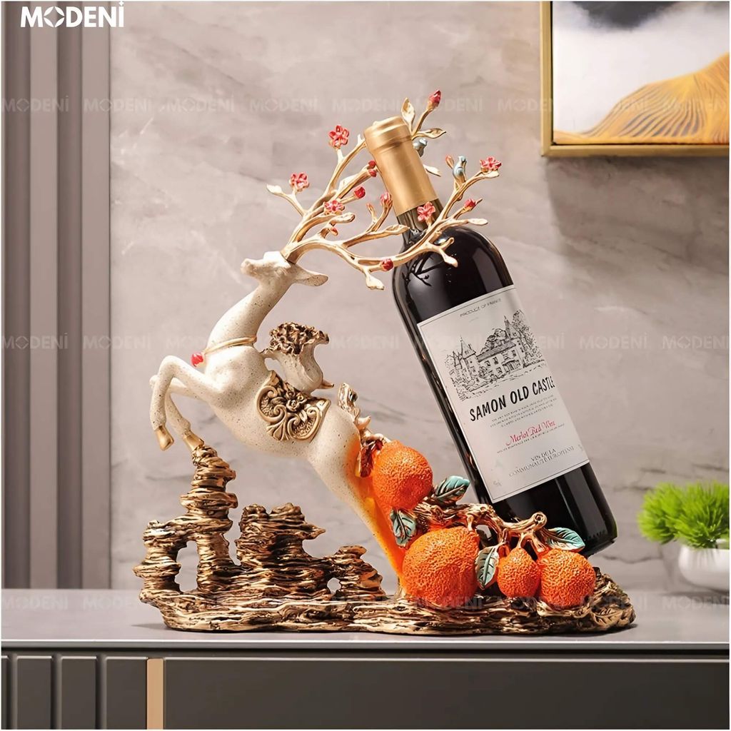 Tượng Nai Kê Rượu Henna Cao Cấp – Decor Mạ Vàng Nghệ Thuật – Kê Rượu Sang Trọng Cho Bàn Tiệc, Kệ Tủ, Phong Thủy Nhà Ở