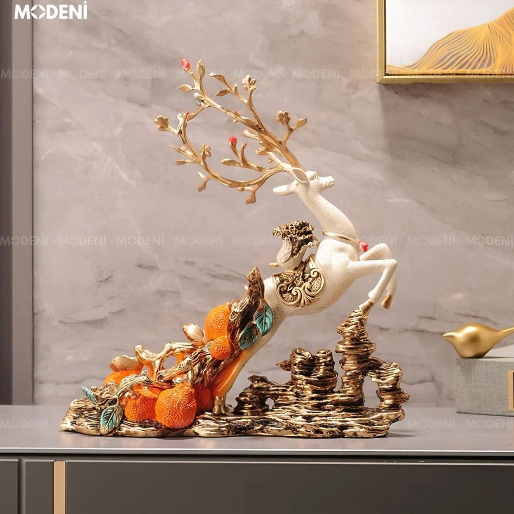Tượng Nai Kê Rượu Henna Cao Cấp – Decor Mạ Vàng Nghệ Thuật – Kê Rượu Sang Trọng Cho Bàn Tiệc, Kệ Tủ, Phong Thủy Nhà Ở