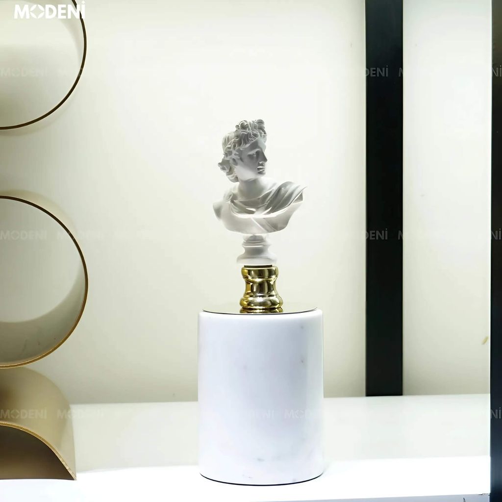 Tượng Thần Thoại Hy Lạp Audrey – Tượng Decor Cao Cấp Cổ Điển – Đế Trắng Đá Cẩm Thạch Tinh Tế Cho Kệ Sách, Bàn Làm Việc, Góc Nghệ Thuật