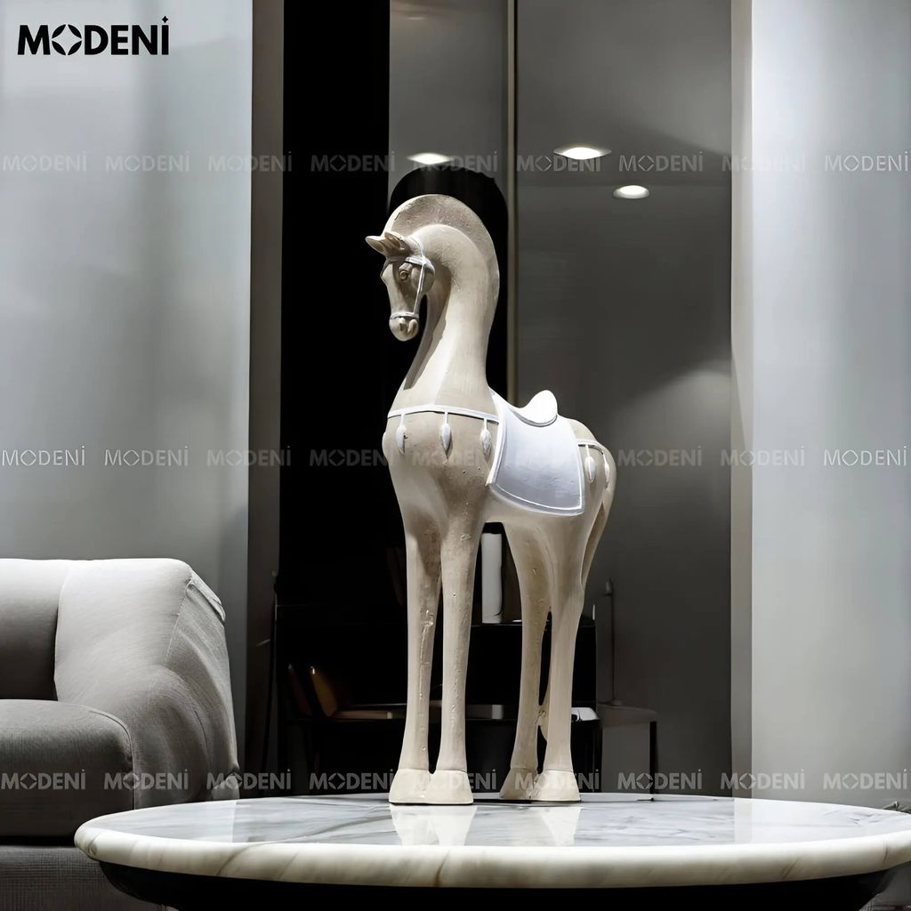 Tượng Ngựa Đứng Darius Decor Hiện Đại Bắc Âu Sang Trọng – Chất Liệu Resin Vân Gỗ Cao Cấp, Phù Hợp Bàn & Kệ Trang Trí