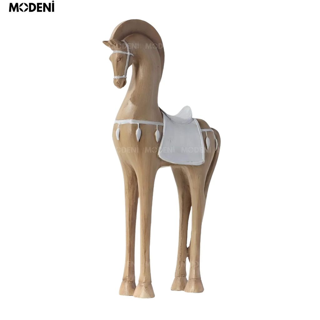 Tượng Ngựa Đứng Darius Decor Hiện Đại Bắc Âu Sang Trọng – Chất Liệu Resin Vân Gỗ Cao Cấp, Phù Hợp Bàn & Kệ Trang Trí