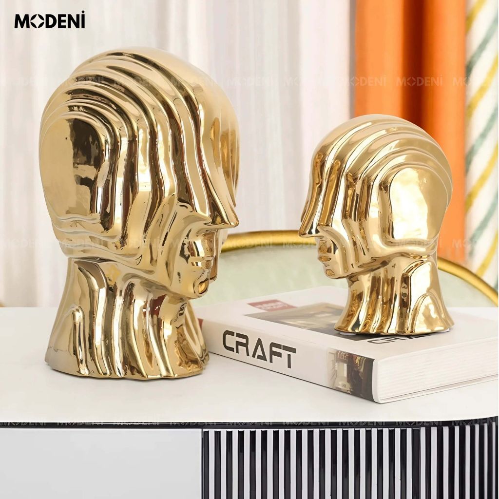 Tượng Trang Trí Vantis Gold – Tượng Đầu Người Nghệ Thuật Mạ Vàng – Thiết Kế Đa Tầng Tạo Hình Độc Đáo Cho Decor Hiện Đại