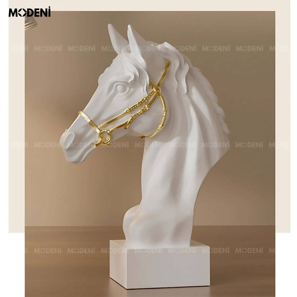 Tượng Trang Trí Arven Ngựa Trắng Hoàng Gia – Thiết Kế Đầu Ngựa Tinh Xảo – Decor Sang Trọng Cho Kệ, Bàn Console, Phòng Khách Hiện Đại