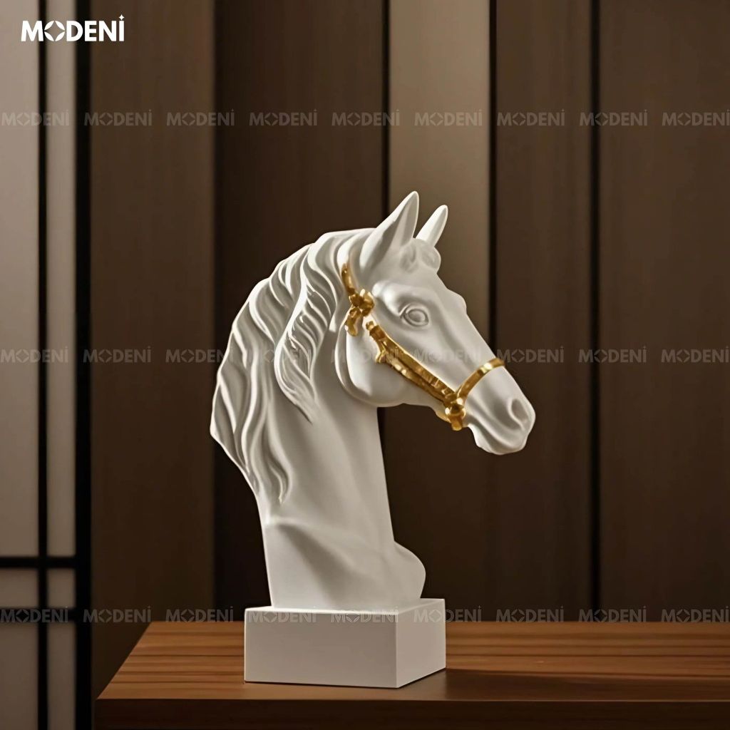Tượng Trang Trí Arven Ngựa Trắng Hoàng Gia – Thiết Kế Đầu Ngựa Tinh Xảo – Decor Sang Trọng Cho Kệ, Bàn Console, Phòng Khách Hiện Đại