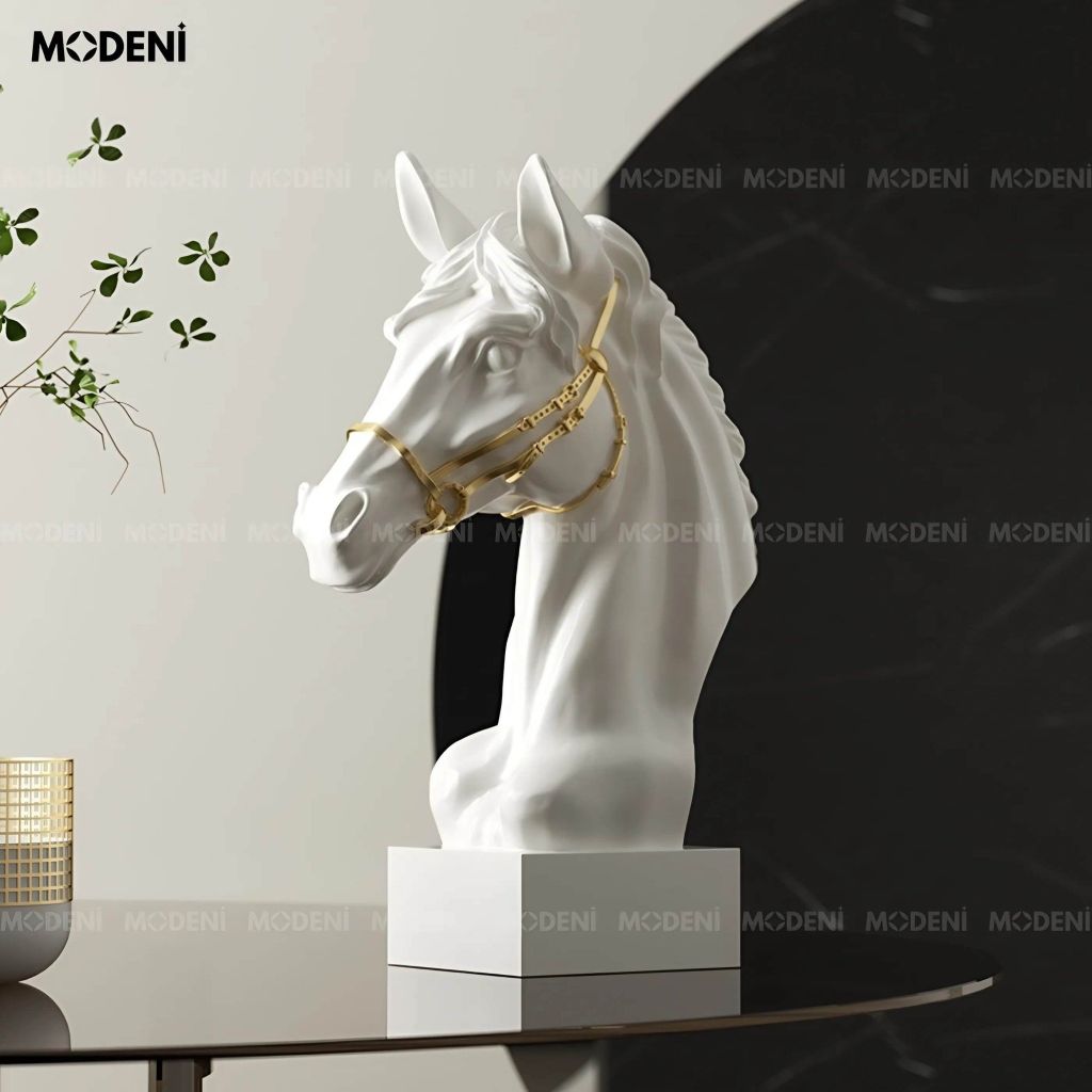 Tượng Trang Trí Arven Ngựa Trắng Hoàng Gia – Thiết Kế Đầu Ngựa Tinh Xảo – Decor Sang Trọng Cho Kệ, Bàn Console, Phòng Khách Hiện Đại
