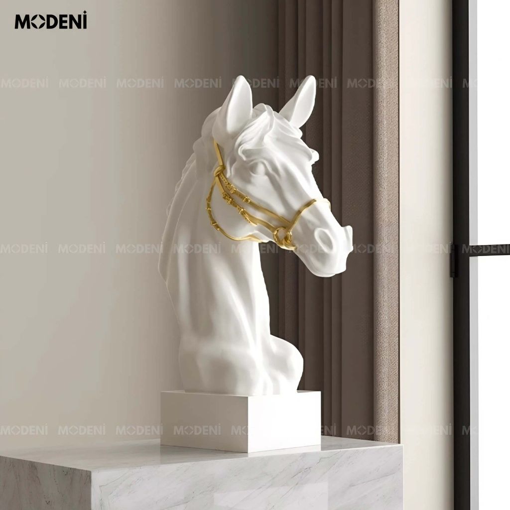 Tượng Trang Trí Arven Ngựa Trắng Hoàng Gia – Thiết Kế Đầu Ngựa Tinh Xảo – Decor Sang Trọng Cho Kệ, Bàn Console, Phòng Khách Hiện Đại