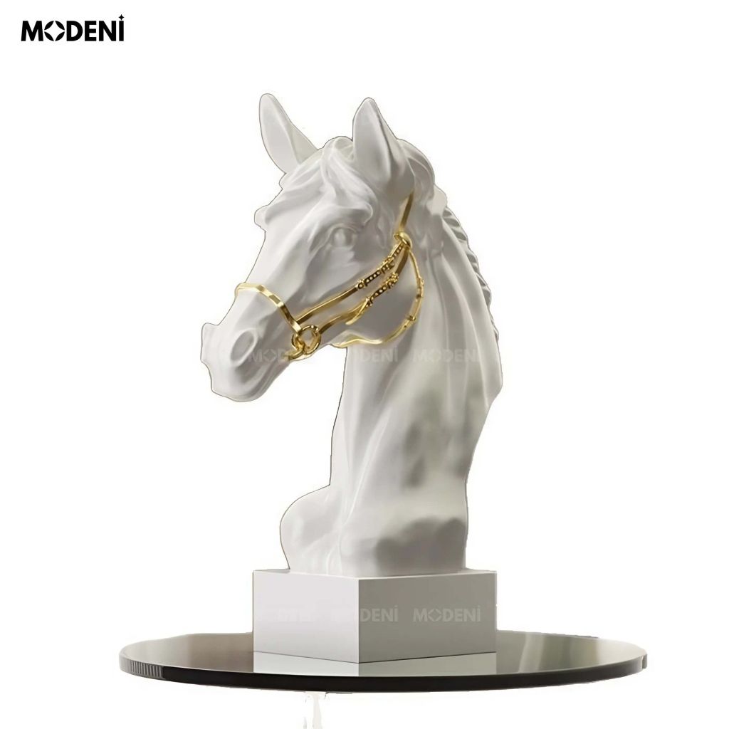 Tượng Trang Trí Arven Ngựa Trắng Hoàng Gia – Thiết Kế Đầu Ngựa Tinh Xảo – Decor Sang Trọng Cho Kệ, Bàn Console, Phòng Khách Hiện Đại