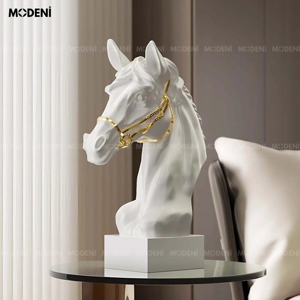 Tượng Trang Trí Arven Ngựa Trắng Hoàng Gia – Thiết Kế Đầu Ngựa Tinh Xảo – Decor Sang Trọng Cho Kệ, Bàn Console, Phòng Khách Hiện Đại