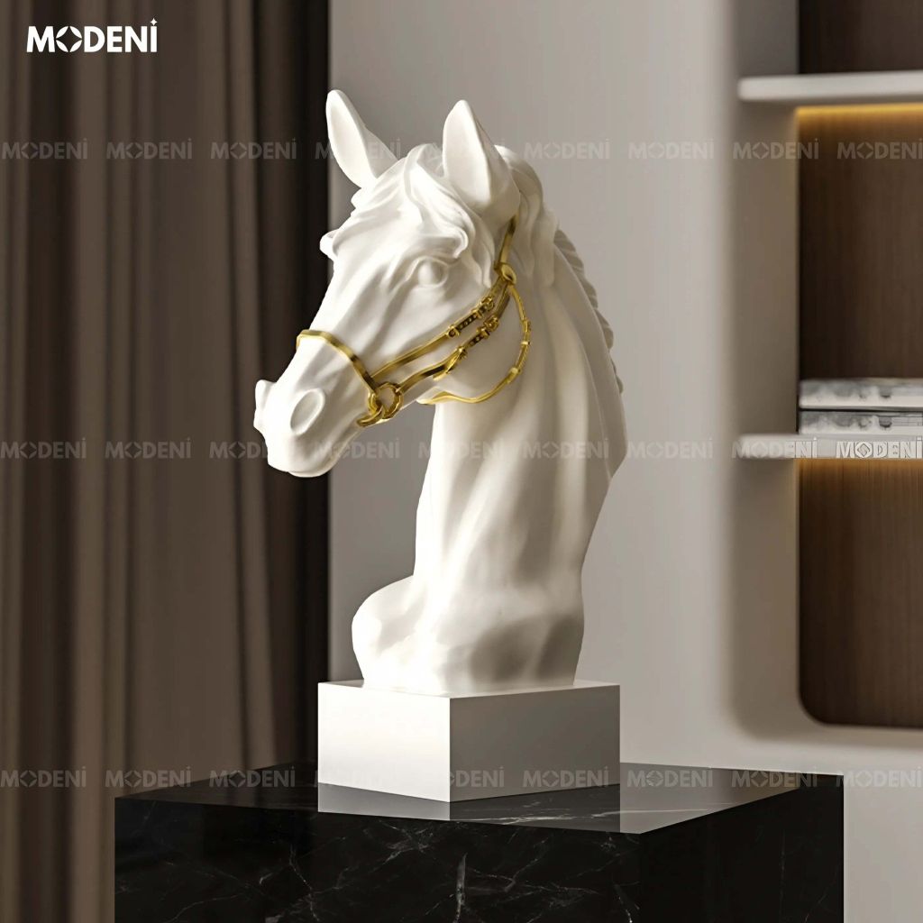 Tượng Trang Trí Arven Ngựa Trắng Hoàng Gia – Thiết Kế Đầu Ngựa Tinh Xảo – Decor Sang Trọng Cho Kệ, Bàn Console, Phòng Khách Hiện Đại