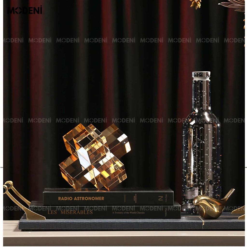 Tượng Trang Trí Cubex Hổ Phách – Thiết Kế Hình Khối Xếp Chồng – Decor Hiện Đại Tối Giản Cho Bàn Làm Việc & Kệ Sách