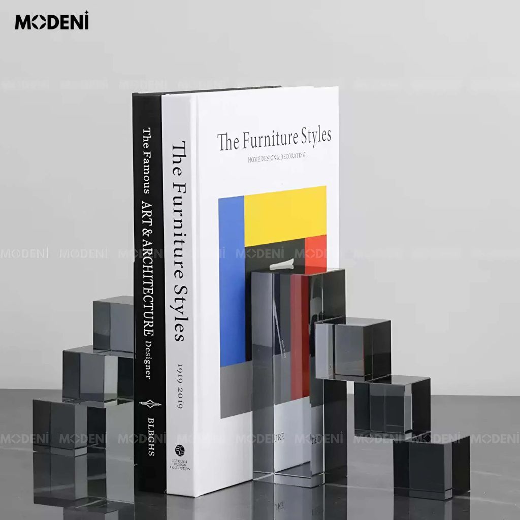 Tượng Trang Trí Modra Chặn Sách Hình Khối – Thiết Kế Pha Lê Xếp Tầng Nghệ Thuật – Decor Hiện Đại & Tối Giản Cho Kệ Sách, Bàn Làm Việc