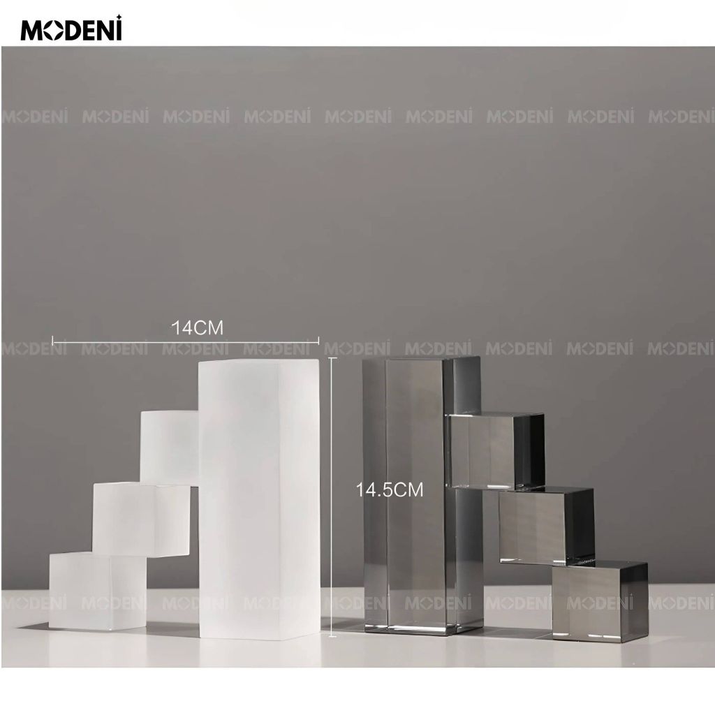 Tượng Trang Trí Modra Chặn Sách Hình Khối – Thiết Kế Pha Lê Xếp Tầng Nghệ Thuật – Decor Hiện Đại & Tối Giản Cho Kệ Sách, Bàn Làm Việc