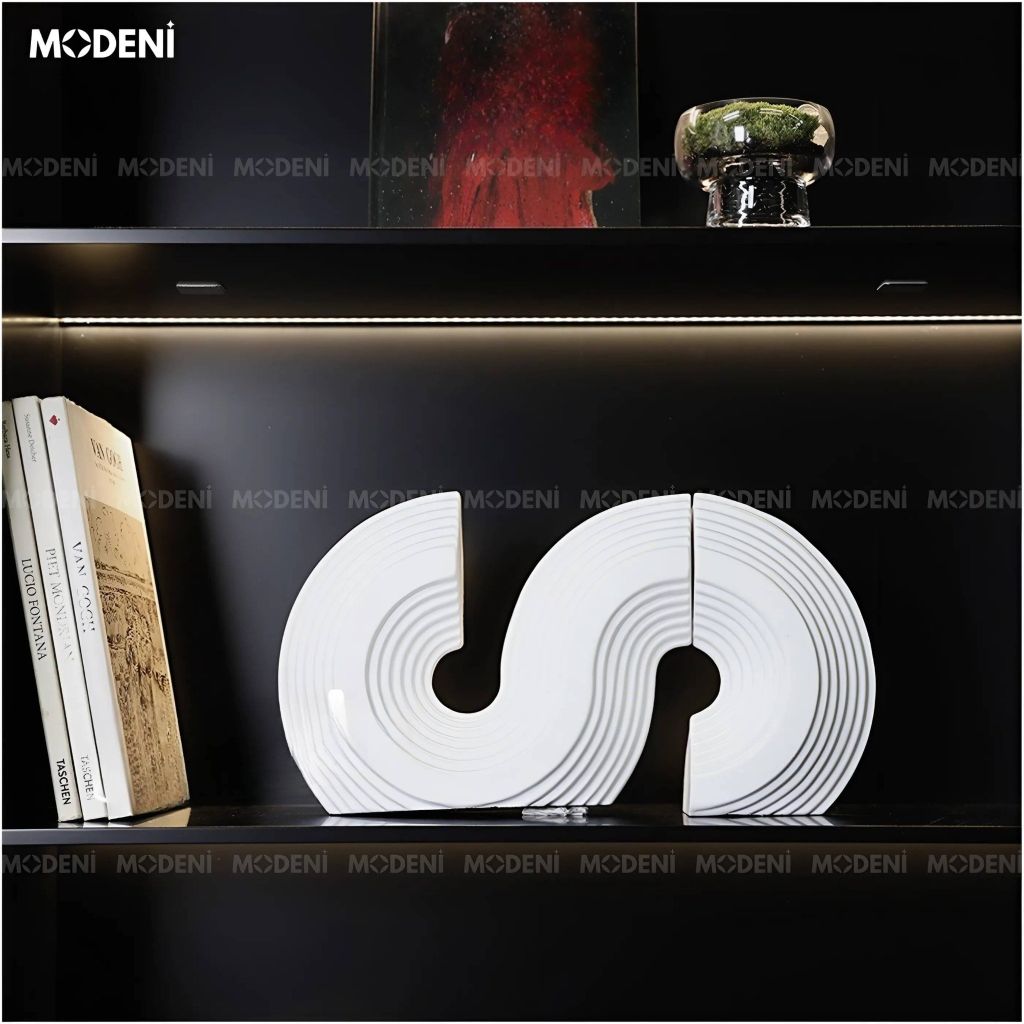 Chặn Sách Servo Trắng Nghệ Thuật – Thiết Kế Hình Học Uốn Lượn – Phù Hợp Decor Kệ Sách, Bàn Làm Việc Phong Cách Tối Giản – Hiện Đại
