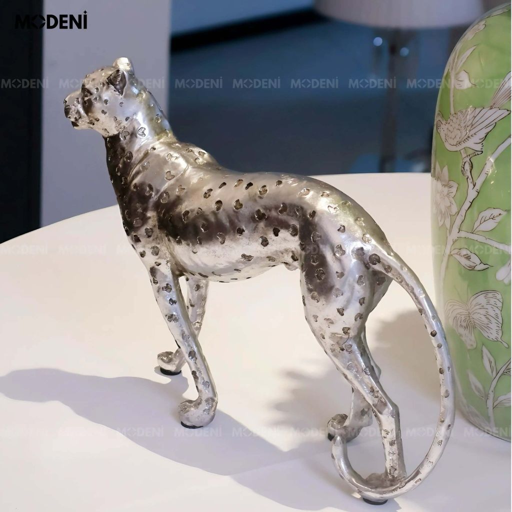 Tượng Trang Trí Soren Báo Đứng Nghệ Thuật – Tư Thế Quan Sát – Decor Kệ, Bàn Hiện Đại Cá Tính