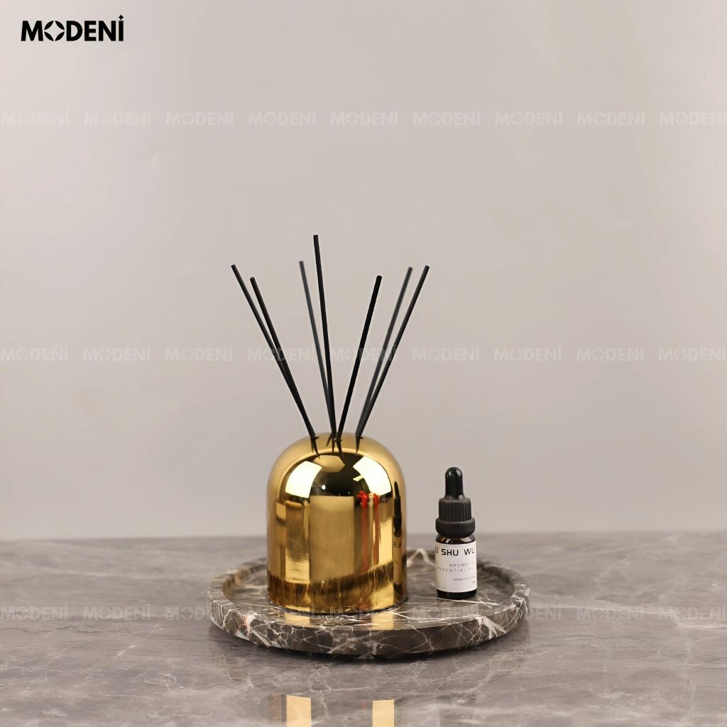 Lọ Đựng Tinh Dầu Auri Gold – Bình Khuếch Tán Mùi Sang Trọng – Decor Bàn Làm Việc, Kệ Tủ Hiện Đại