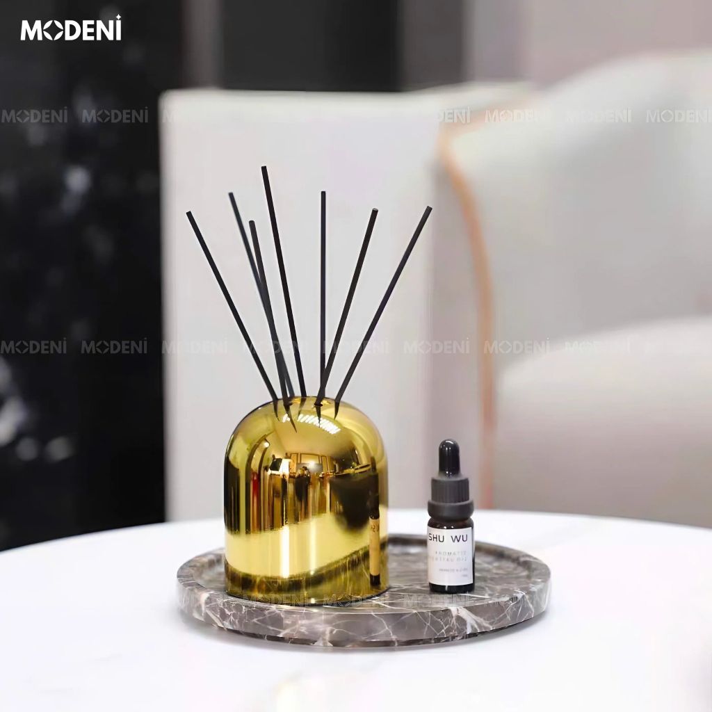 Lọ Đựng Tinh Dầu Auri Gold – Bình Khuếch Tán Mùi Sang Trọng – Decor Bàn Làm Việc, Kệ Tủ Hiện Đại