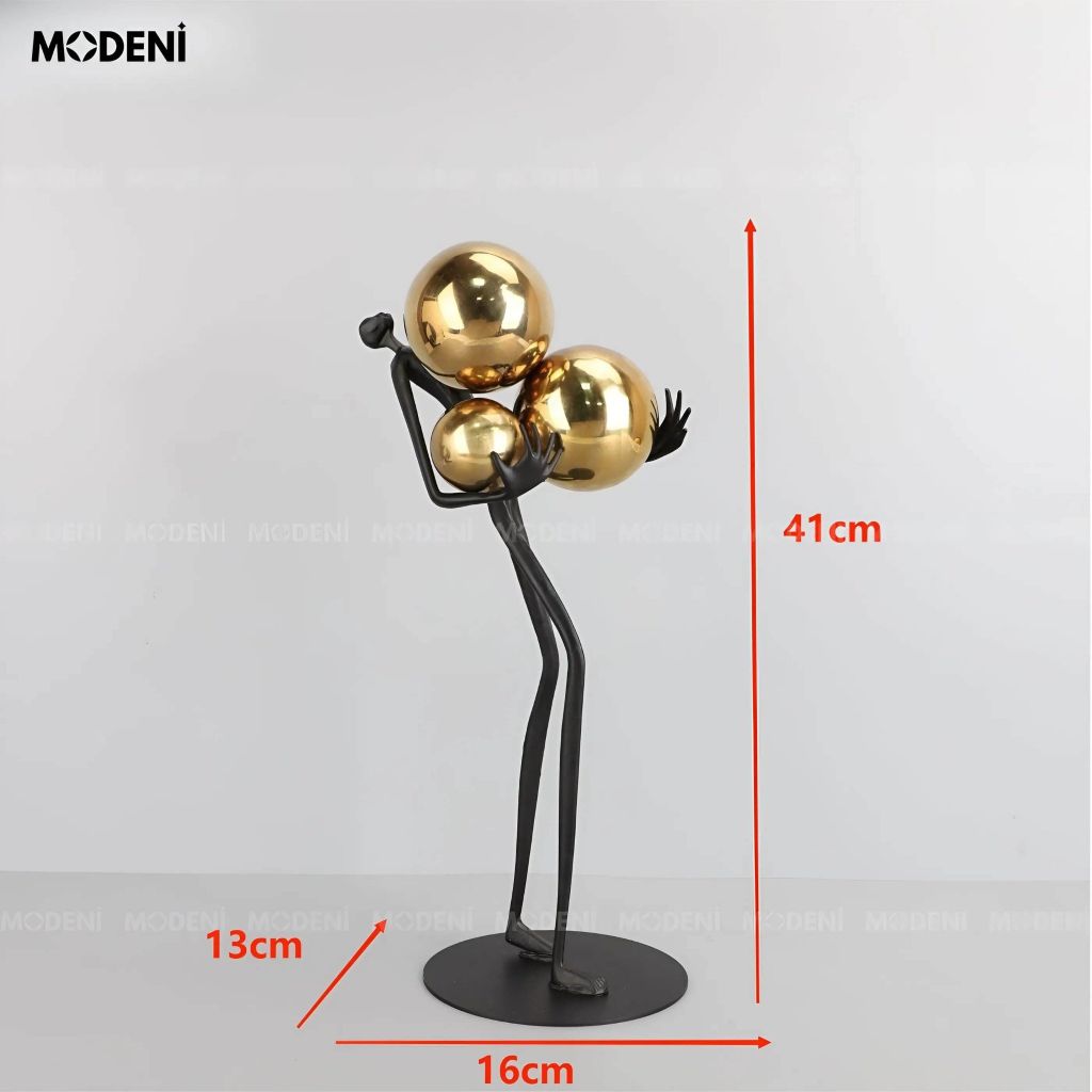 Tượng Trang Trí Oriem Nghệ Thuật Trừu Tượng – Hình Người Cầm Quả Cầu – Decor Bàn Hiện Đại Sang Trọng