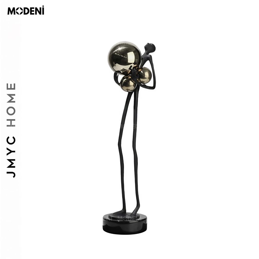 Tượng Trang Trí Oriem Nghệ Thuật Trừu Tượng – Hình Người Cầm Quả Cầu – Decor Bàn Hiện Đại Sang Trọng