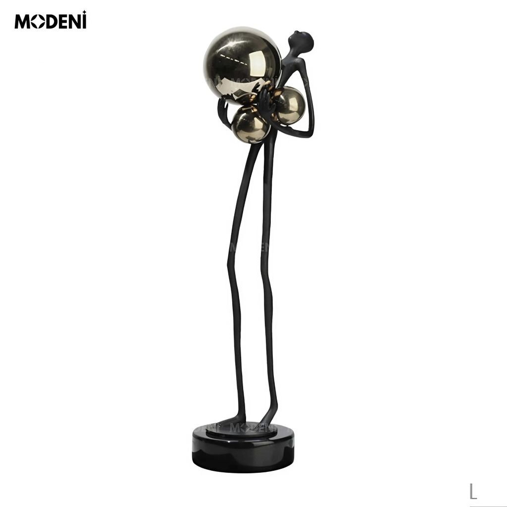 Tượng Trang Trí Oriem Nghệ Thuật Trừu Tượng – Hình Người Cầm Quả Cầu – Decor Bàn Hiện Đại Sang Trọng