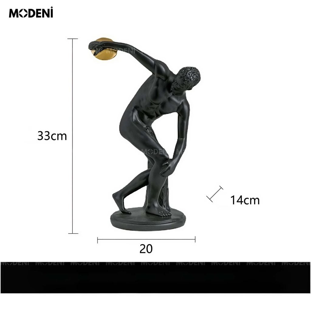 Tượng Trang Trí Aureus Black Nam Thần Hy Lạp – Dáng Ném Đĩa Truyền Thống – Decor Kệ Tủ, Bàn Phòng Khách
