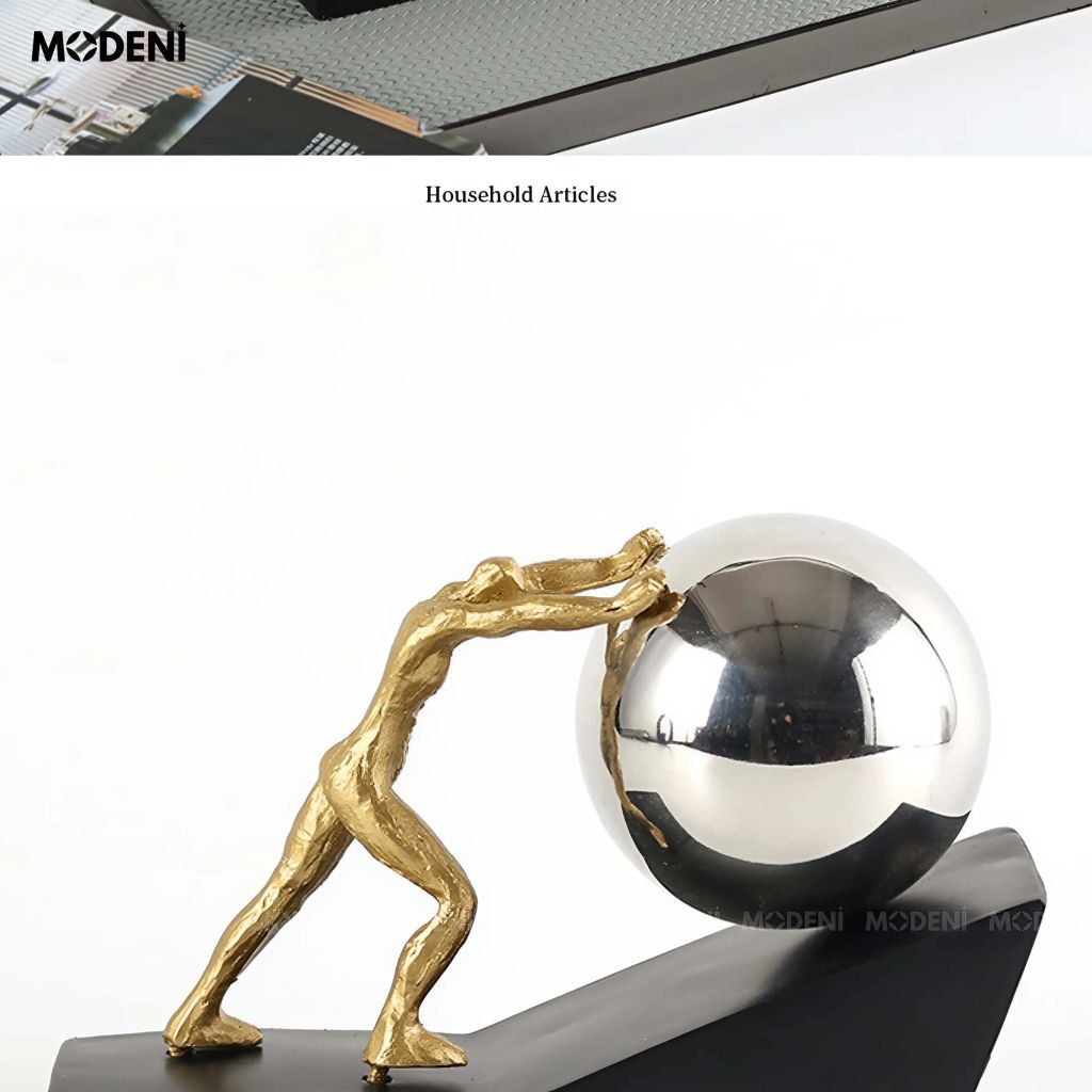 Tượng Trang Trí Strive Hình Người Đẩy Quả Cầu – Biểu Tượng Nỗ Lực – Decor Bàn Làm Việc, Kệ Tủ Hiện Đại