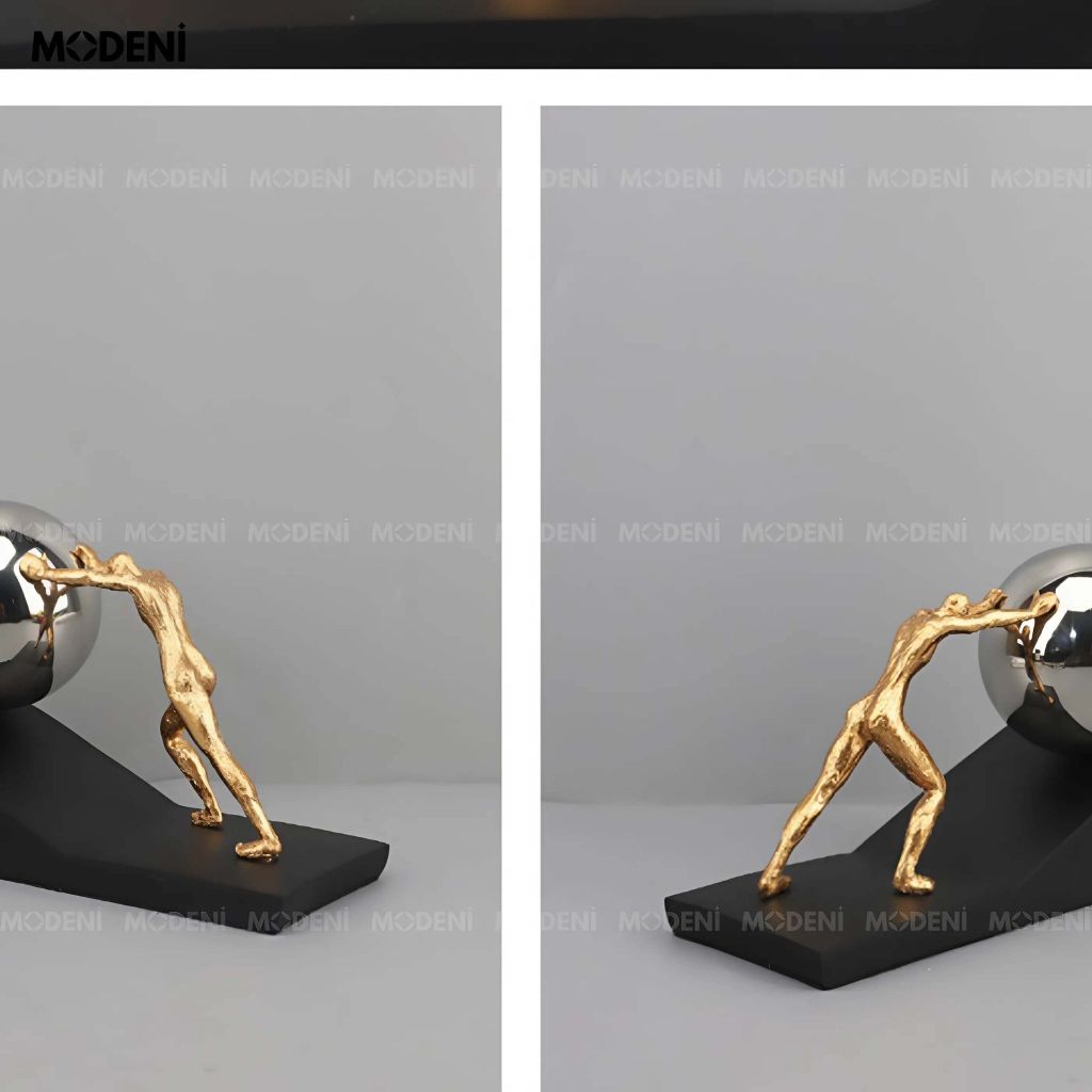 Tượng Trang Trí Strive Hình Người Đẩy Quả Cầu – Biểu Tượng Nỗ Lực – Decor Bàn Làm Việc, Kệ Tủ Hiện Đại