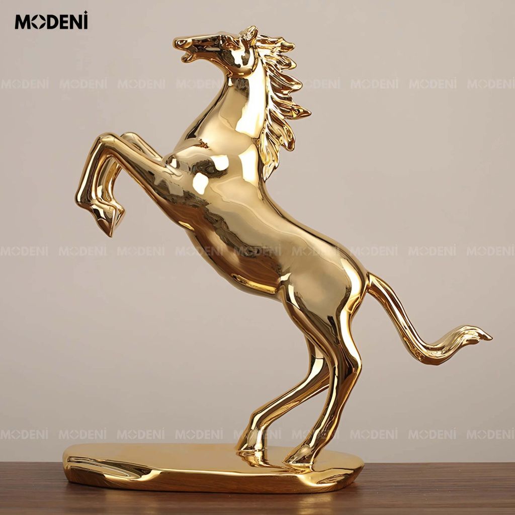 Tượng Trang Trí Ngựa Đứng Valios Gold – Tượng Decor Ngựa Vàng Cao Cấp – Thiết Kế Sang Trọng Tinh Tế – Phù Hợp Decor Kệ Tủ, Bàn Làm Việc, Không Gian Hiện Đại
