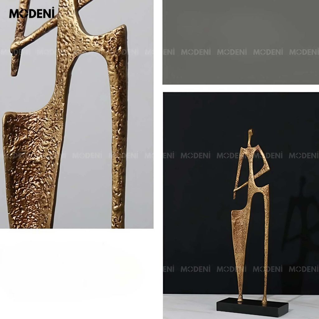 Tượng Trang Trí Aurum Nghệ Thuật – Tượng Hình Người Trừu Tượng Mạ Vàng – Thiết Kế Cao & Mảnh – Phù Hợp Decor Kệ Sách, Bàn Làm Việc, Phòng Khách Hiện Đại