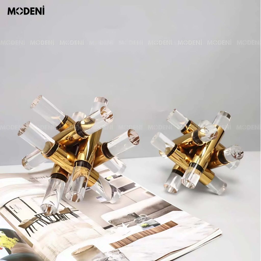 Tượng Trang Trí Polaris Nghệ Thuật – Hình Khối Sao Pha Lê Mạ Vàng – Thiết Kế Độc Đáo Lấp Lánh – Phù Hợp Decor Bàn Sofa, Kệ Sách, Văn Phòng