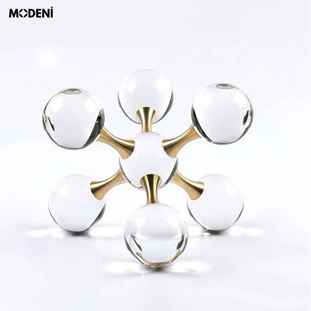 Tượng Trang Trí Nguyên Tử Atomix – Hình Cầu Pha Lê Hiện Đại – Thiết Kế Mô Phỏng Phân Tử – Phù Hợp Decor Bàn Làm Việc, Kệ Sách, Văn Phòng