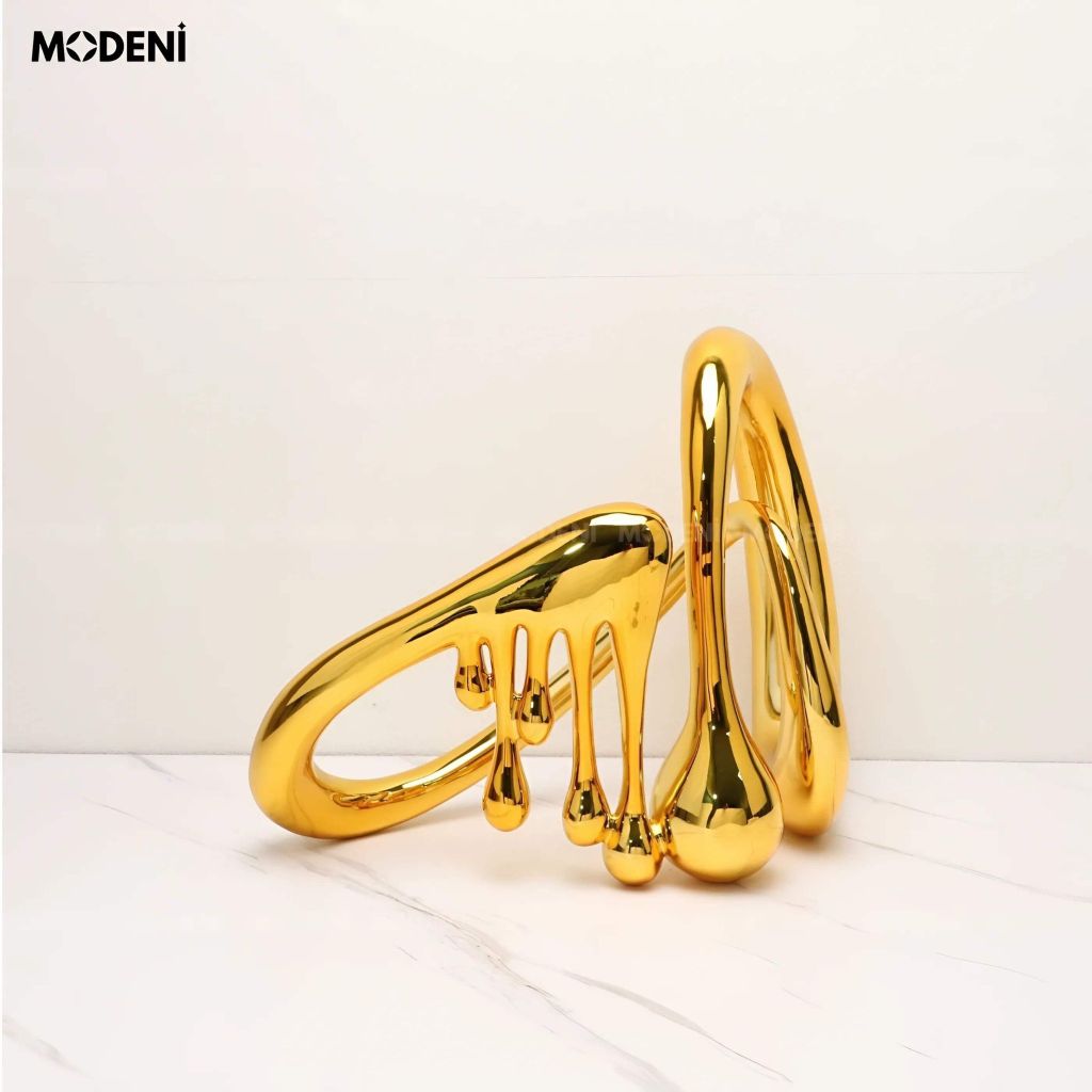 Tượng Trang Trí Glint Gold – Tác Phẩm Nghệ Thuật Ánh Vàng Độc Đáo – Thiết Kế Uốn Lượn & Giọt Chảy – Decor Kệ Tủ, Bàn Console, Không Gian Hiện Đại