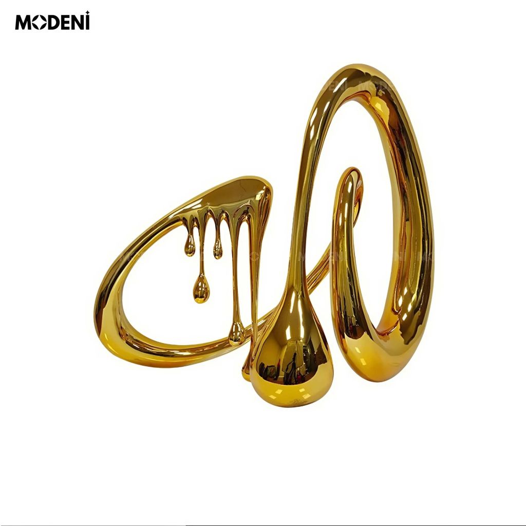 Tượng Trang Trí Glint Gold – Tác Phẩm Nghệ Thuật Ánh Vàng Độc Đáo – Thiết Kế Uốn Lượn & Giọt Chảy – Decor Kệ Tủ, Bàn Console, Không Gian Hiện Đại
