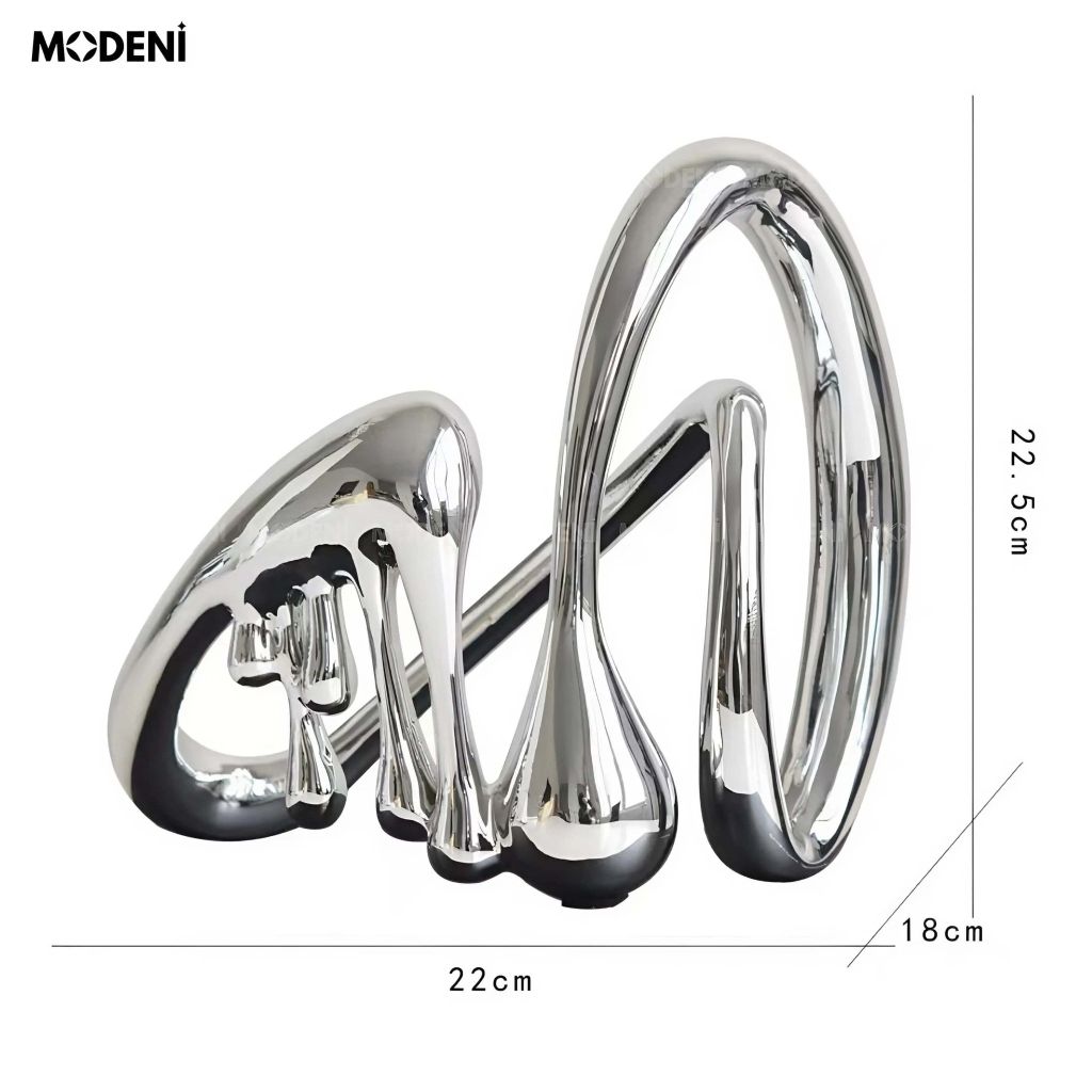 Tượng Trang Trí Glint Silver – Tác Phẩm Nghệ Thuật Ánh Bạc Độc Bản – Thiết Kế Uốn Lượn & Giọt Chảy – Phù Hợp Decor Kệ Tủ, Bàn Sofa Hiện Đại