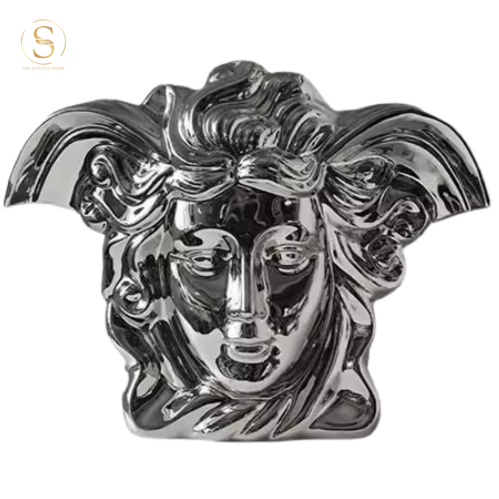 Bình Hoa Kết Hợp Tượng Trang Trí Silver Savona Gốm Sứ Sang Trọng Cao Cấp