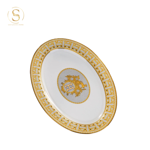  Đĩa Bầu Dục 32 H-Paris Viền Vàng Gold Sang Trọng Phong Cách Bắc Âu 