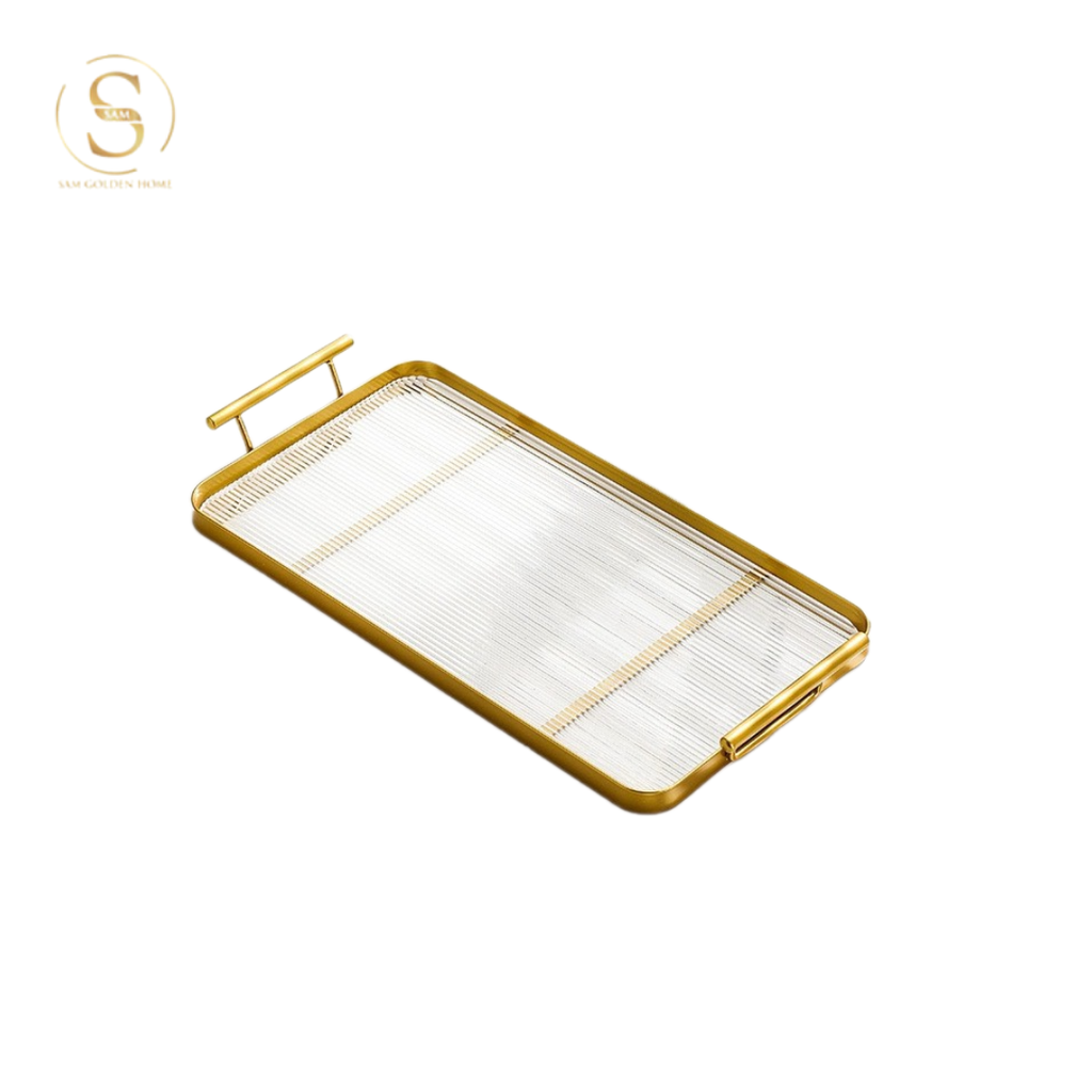 Khay Đựng Oriana Gold Hình Chữ Nhật Sang Trọng Đựng Bánh Kẹo Trái Cây Phong Cách Bắc Âu