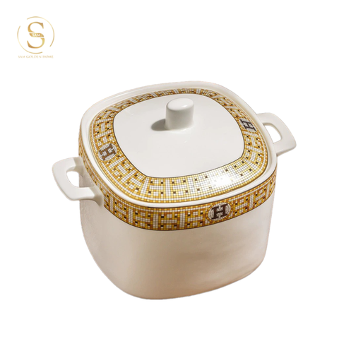  Thố H-Paris Viền Vàng Cao Cấp Sang Trọng Phong Cách Bắc Âu 