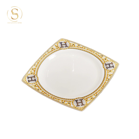  Đĩa Vuông 20 H-Paris Viền Vàng Sang Trọng Cao Cấp Phong Cách Bắc Âu 
