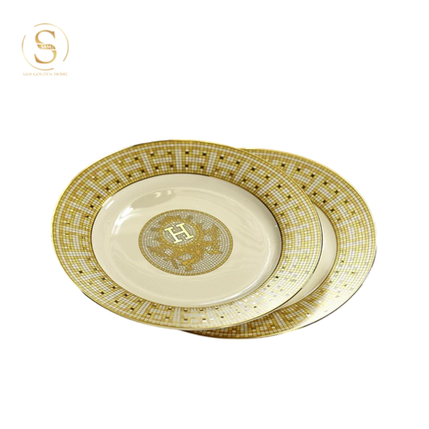  Đĩa Nông 26 H-Paris Viền Vàng Sang Trọng Phong Cách Bắc Âu 