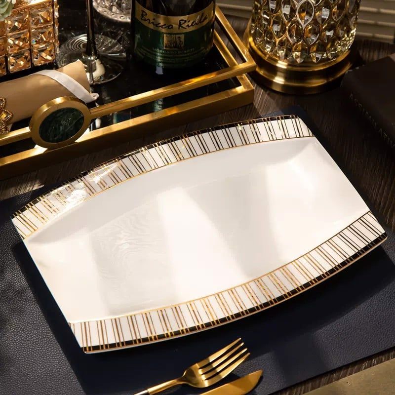 Bộ Tô Chén Đĩa Segesta Gốm Sứ Cao Cấp Viền Vàng Sang Trọng - Bộ 60 Món Làm Quà Tặng Tân Gia Ý Nghĩa