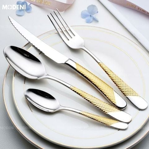 Bộ Dao Muỗng Nĩa Ferran Diagonal Textured Cutlery Set Silver  Inox 304 Cao Cấp Sang Trọng
