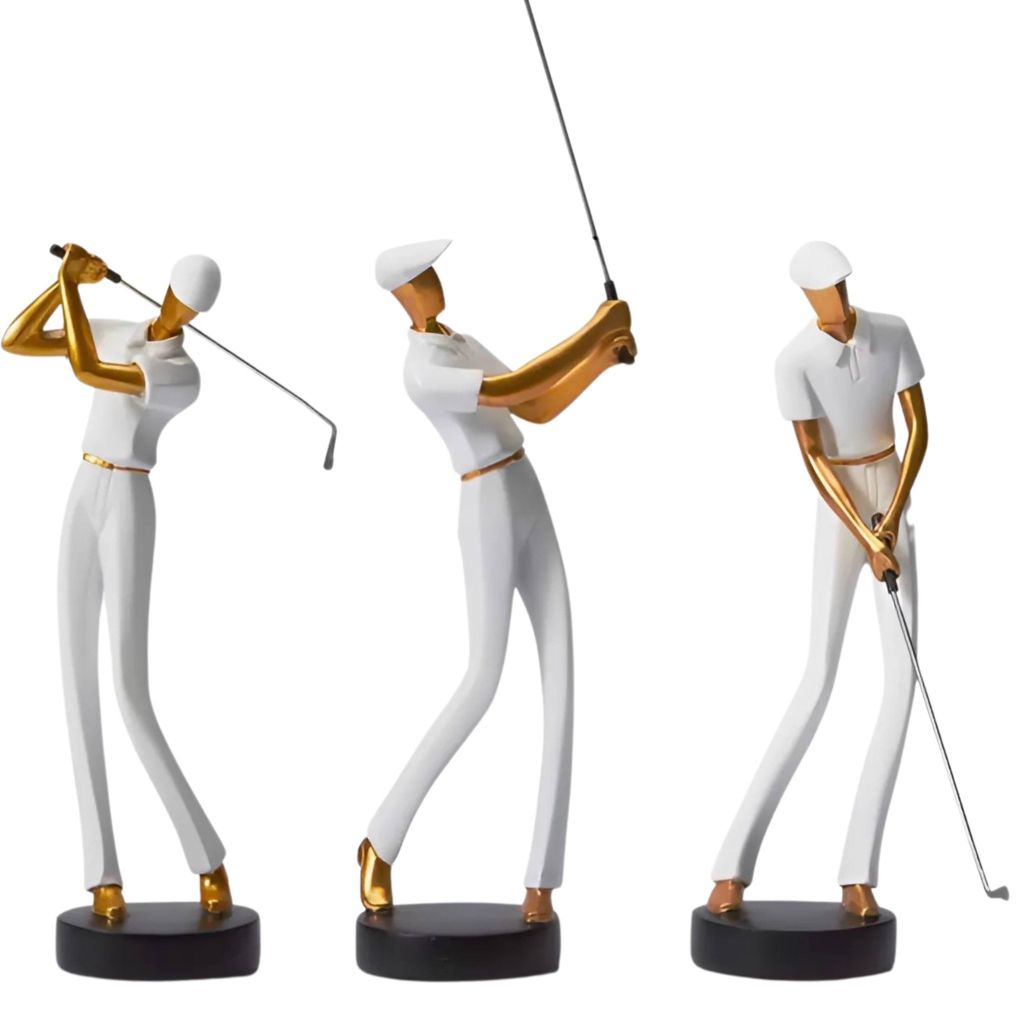 Tượng Golf Boss Trắng Nghệ Thuật Hiện Đại – Cú Vung Lịch Lãm Phối Pha Lê – Decor Bàn Làm Việc, Kệ Sách, Văn Phòng Thiết Kế